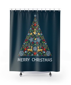 Shower Curtain Merry Christmas Tree Holiday