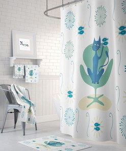 Shower Curtain, Mid Century Modern Cat for Bathroom Decor, Home Decor