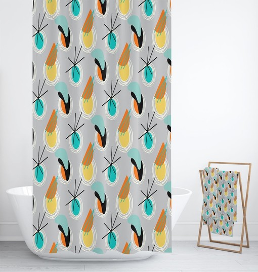 Shower Curtain, Mid Century Modern Shower Curtain, Bath Towels, Bath Mat, Bathroom Sets, Atomic Gray