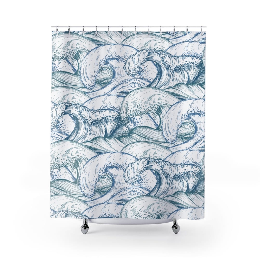 Shower Curtain Ocean Waves, Ocean Theme, Nautical Theme, Ships