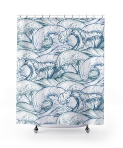 Shower Curtain Ocean Waves, Ocean Theme, Nautical Theme, Ships