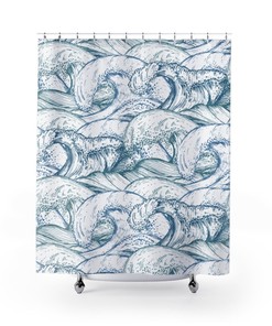 Shower Curtain Ocean Waves, Ocean Theme, Nautical Theme, Ships