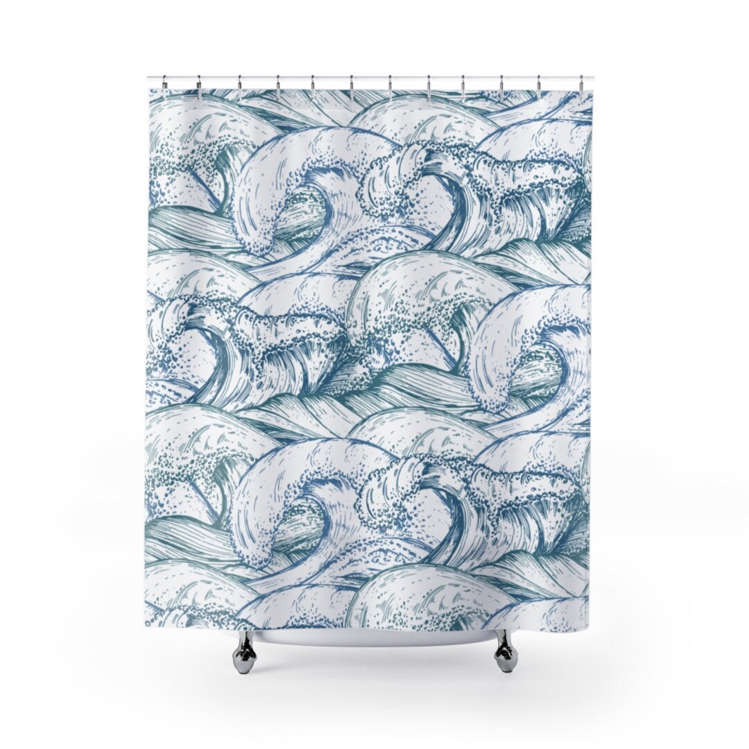 Shower Curtain Ocean Waves, Ocean Theme, Nautical Theme, Ships