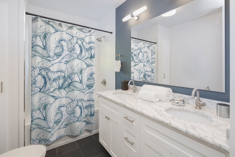 Shower Curtain Ocean Waves, Ocean Theme, Nautical Theme, Ships - Image 2
