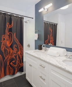 Shower Curtain Octopus Tentacle Monster - Orange And Blue