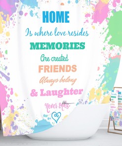 Shower Curtain, Pastel Typography, Home is Where, Optional Bath Mat, Towels