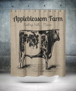 Shower Curtain, Personalized Farm, Primitive Cow, Farmhouse Chic