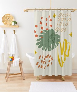 Shower Curtain Plant Leaves , Bathroom Art, Houseplant Decor, Botanical Gift, Botanical Art, Cool Shower Curtain Set