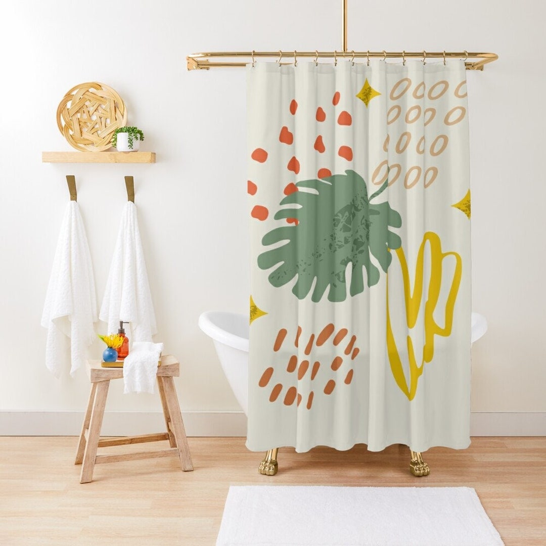 Shower Curtain Plant Leaves , Bathroom Art, Houseplant Decor, Botanical Gift, Botanical Art, Cool Shower Curtain Set