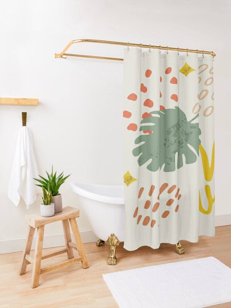Shower Curtain Plant Leaves , Bathroom Art, Houseplant Decor, Botanical Gift, Botanical Art, Cool Shower Curtain Set - Image 2