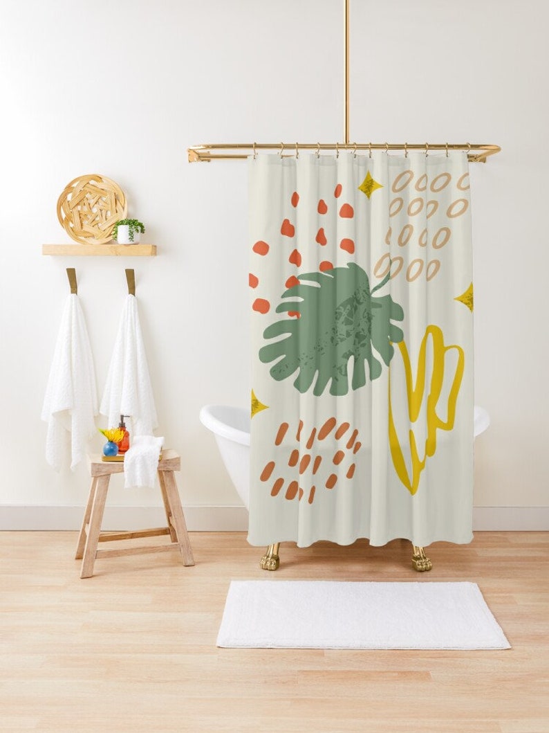 Shower Curtain Plant Leaves , Bathroom Art, Houseplant Decor, Botanical Gift, Botanical Art, Cool Shower Curtain Set - Image 3
