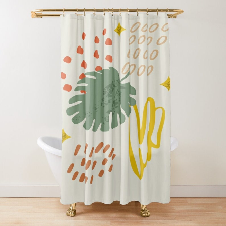 Shower Curtain Plant Leaves , Bathroom Art, Houseplant Decor, Botanical Gift, Botanical Art, Cool Shower Curtain Set - Image 4