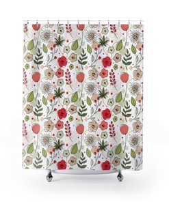 Shower Curtain Poppies Botanical Flower