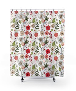 Shower Curtain Poppies Botanical Flower for Bathroom Decor, Home Decor