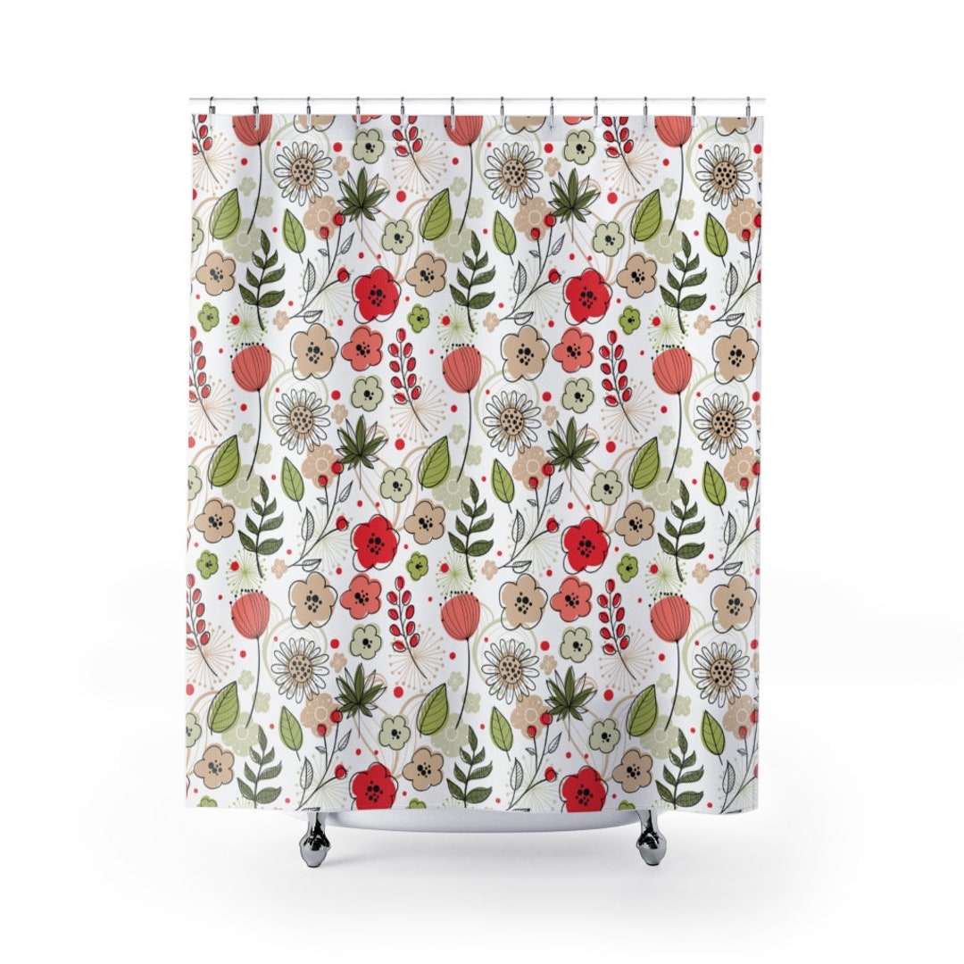 Shower Curtain Poppies Botanical Flower for Bathroom Decor, Home Decor