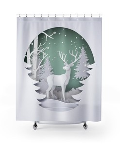Shower Curtain Reindeer Deer Christmas Holiday