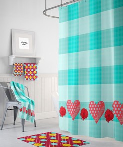 Shower Curtain, Retro Mix, Red and Turquoise