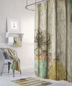Shower Curtain Rustic Barn Wood Floral