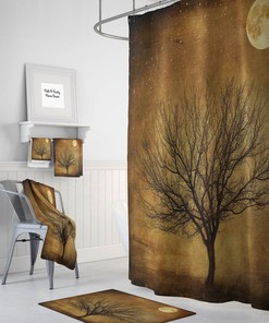 Shower Curtain Rustic Primitive Grunge Tree And Moon