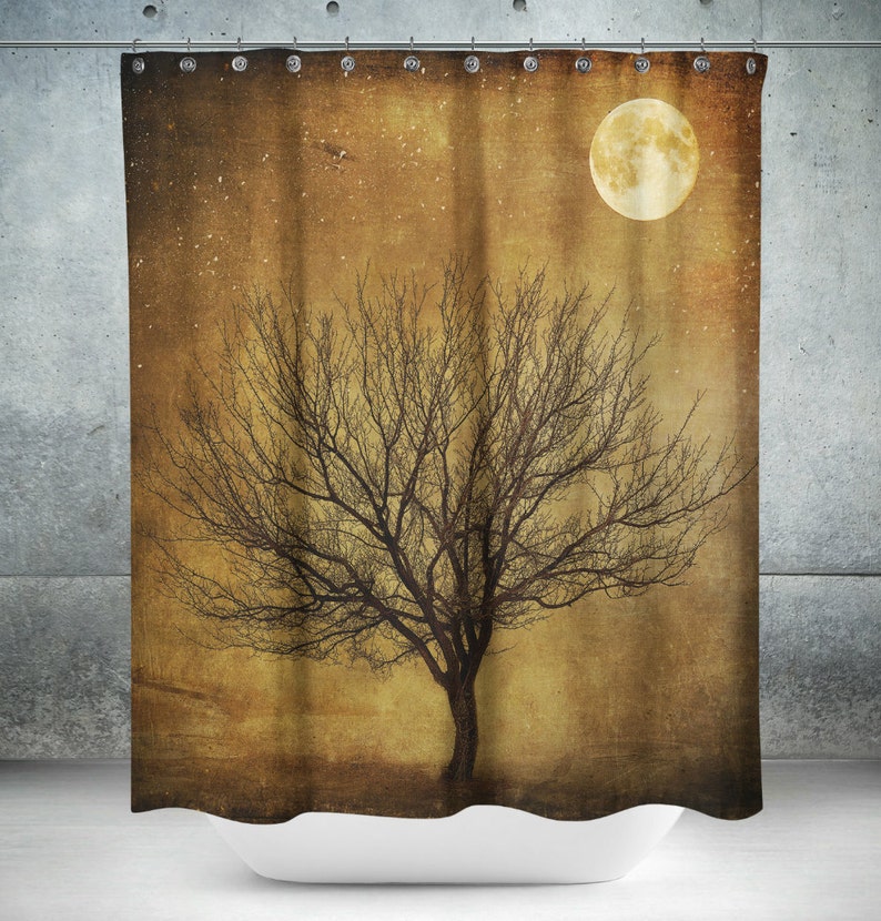 Shower Curtain Rustic Primitive Grunge Tree And Moon - Image 2