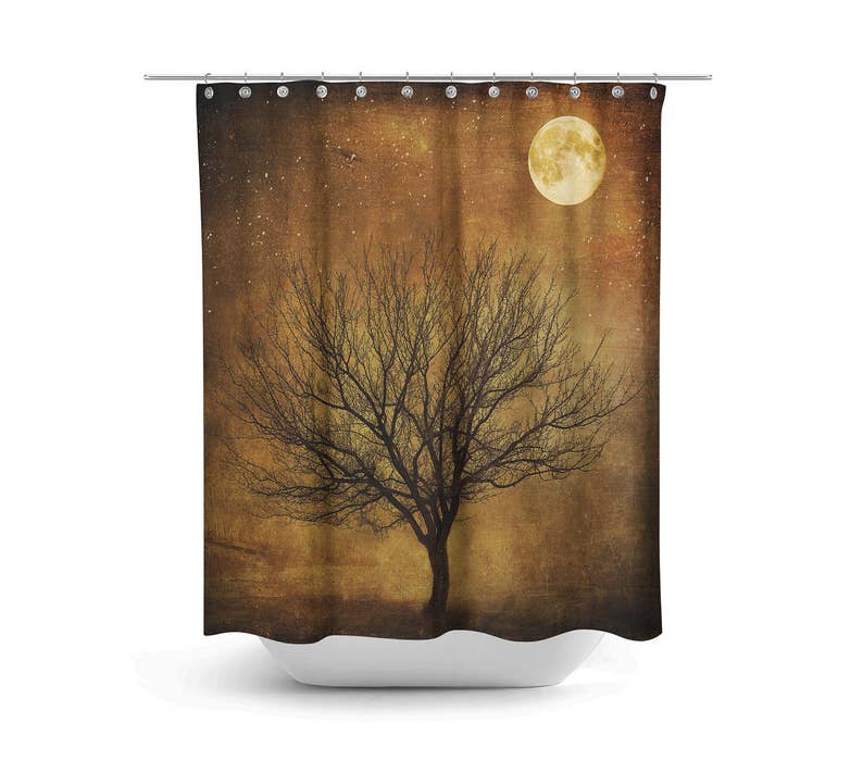 Shower Curtain Rustic Primitive Grunge Tree And Moon - Image 3