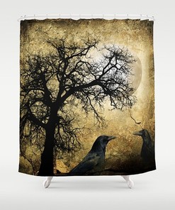 Shower Curtain Rustic Primitive Grunge Tree, Moon and Crows