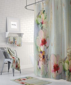 Shower Curtain, Rustic Shabby Floral Faux Wood