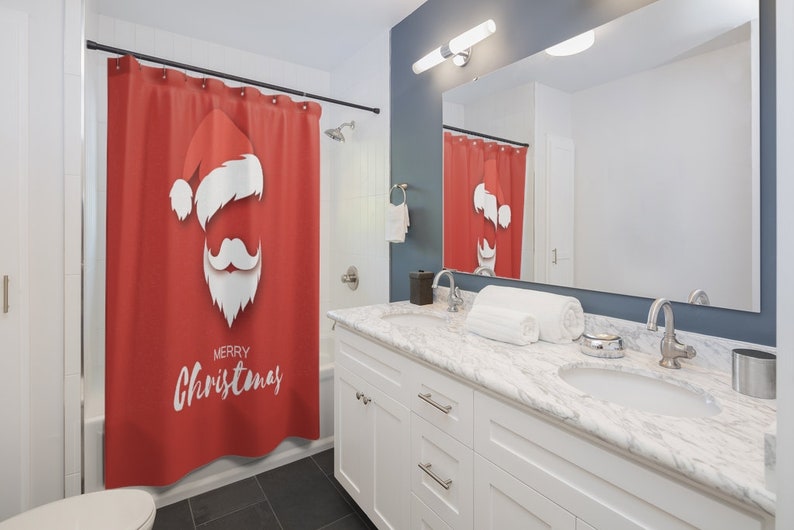 Shower Curtain Santa Claus Merry Christmas For Home Decor - Image 2