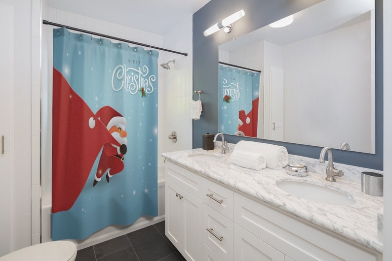 Shower Curtain Santa Claus Merry Christmas House Warming Gift - Image 2