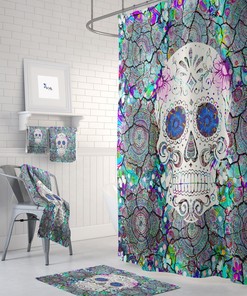 Shower Curtain Sugar Skull Colorful Mosaic Boho