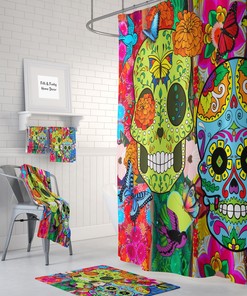 Shower Curtain, Sugar Skull, Crazy Color Happy Skulls, Bath Bath Towels, Hand Towels, Skull Bathroom Set
