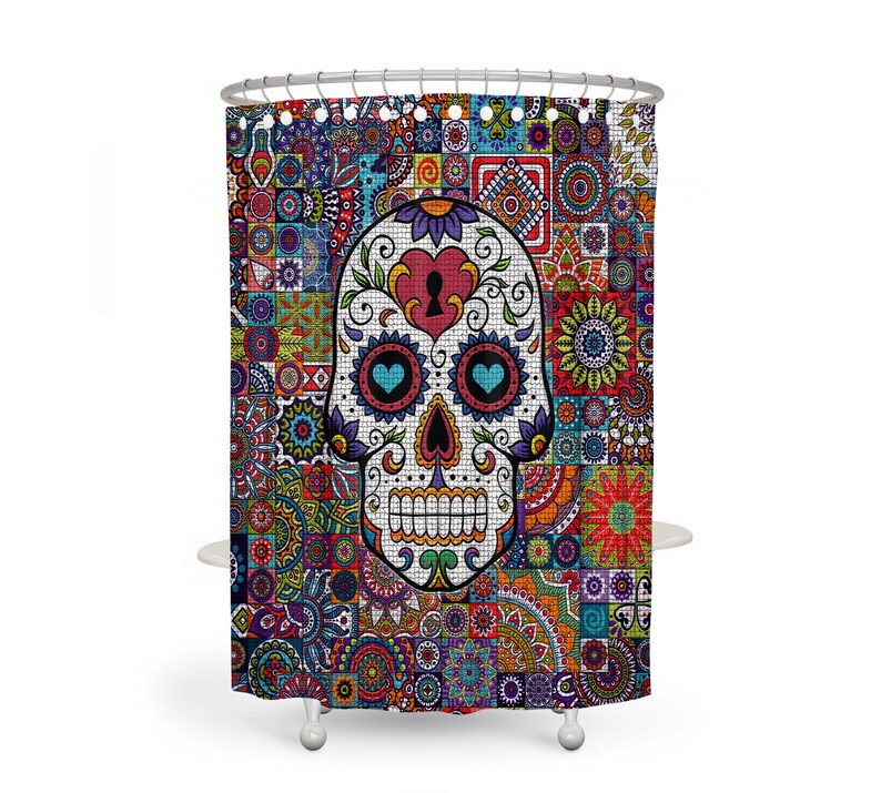 Shower Curtain Sugar Skull Curtain for Bathroom Decor, Home Decor - Image 2