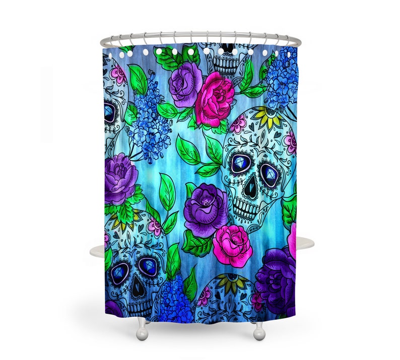 Shower Curtain, Sugar Skull Shower Curtain, Color Crazy Shower Curtains, Bath Towels, Hand Towels Bath Mat, Extra Large Bath Mats - Image 2