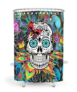 Shower Curtain, Sugar Skull, Skull Day Of The Dead, Bath Mat, Towels, Colorful Tropical