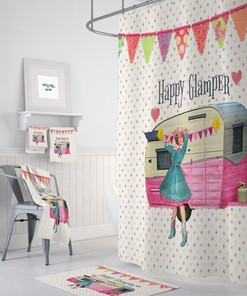 Shower Curtain, Vintage Camper, Glamper for Bathroom Decor, Home Decor