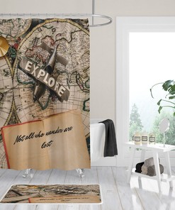Shower Curtain, Vintage Map, Not All Who Wander, Bath Bath Towel, Bath Ensemble