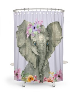 Shower Curtain, Watercolor Elephant, Floral, Bath Mat, Bath Towels, Hand Towels, Elephant Shower Cutain