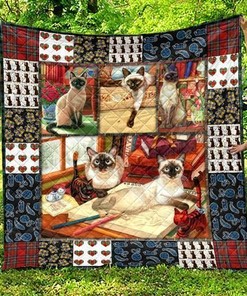 Siamese Pets Cat Cute Cat Lo Quilt Blanket Bedding Set