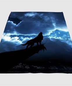 Silhouette Of Wolf Sherpa Fleece Blanket Gifts for Family, for Couple