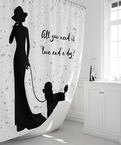 Silhouette Shower Curtain, Bath Mat, Towels, All You Need Is Love And A Dog