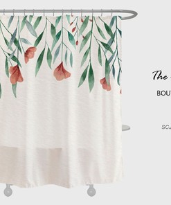 Simple Flowers Shower Curtain, Plant Floral Bathroom Decor Curtain