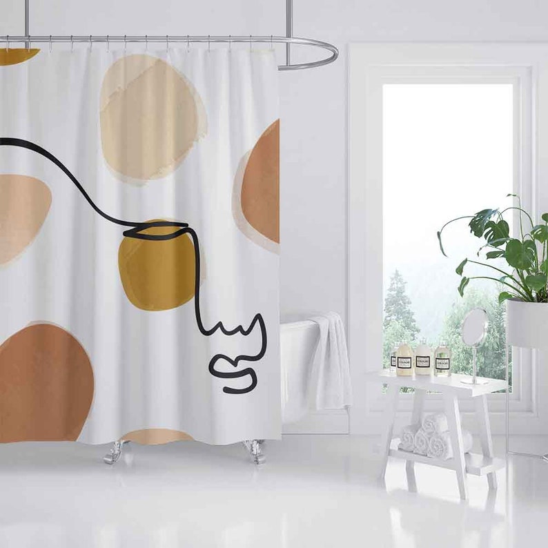 Simple Line Shower Curtain, Designer Print Shower Curtain, Abstract Bathroom Set - Image 2