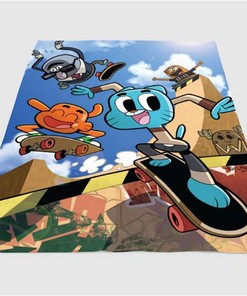 Skateboarding The Amazing World Of Gumball Sherpa Fleece Blanket Gifts for Family, for Couple