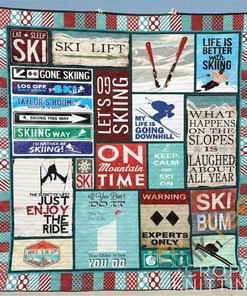 Ski Blue Quilt Blanket Bedding Set