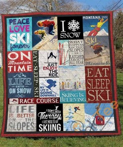 Skiing Quilt Blanket Bedding Set With Pilliwcase Option Ver8