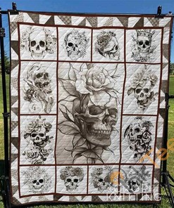 Skull 3 Quilt Blanket Bedding Set With Pilliwcases Option For Picnic Or Home Decor