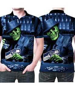 Skull Casino Pokers Seattle Seahawks Logo 3D All Over Print Polo Shirt