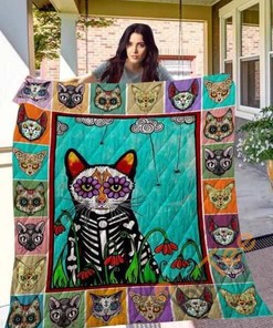 Skull Cat Quilt Blanket Bedding Set