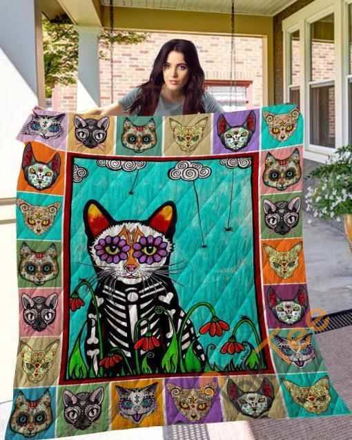 Skull Cat Quilt Blanket Bedding Set