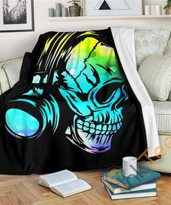 Skull Dj Sherpa Fleece Blanket Gifts for Family, for Couple